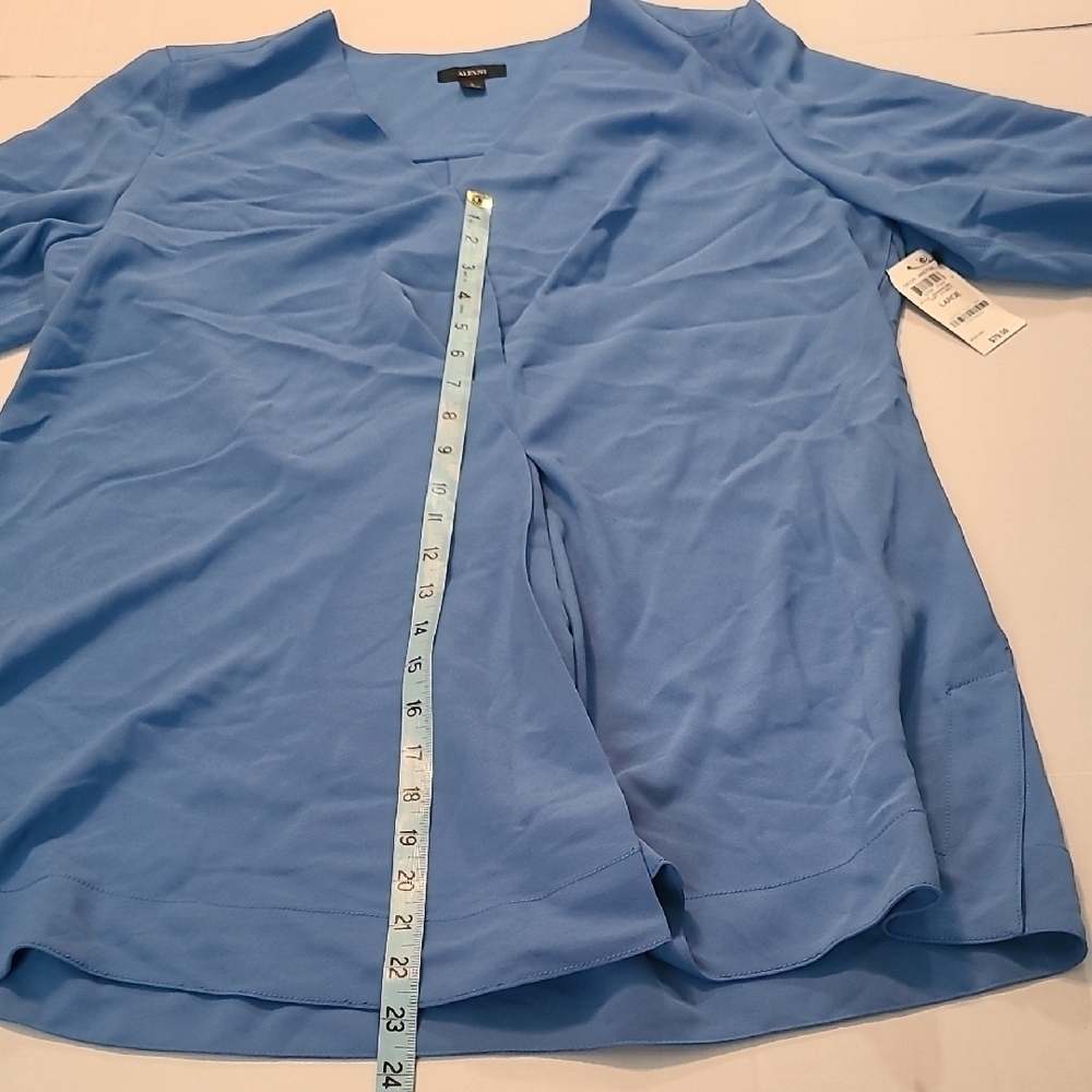 Alfani Cobalt Blue Tunic Pleated V-Neck Women's Long Sleeve Top NWT RV $79 Large - Picture 10 of 12